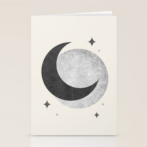 Moon Sparkle BW - Celestial Stationery Card Gallery Image 1