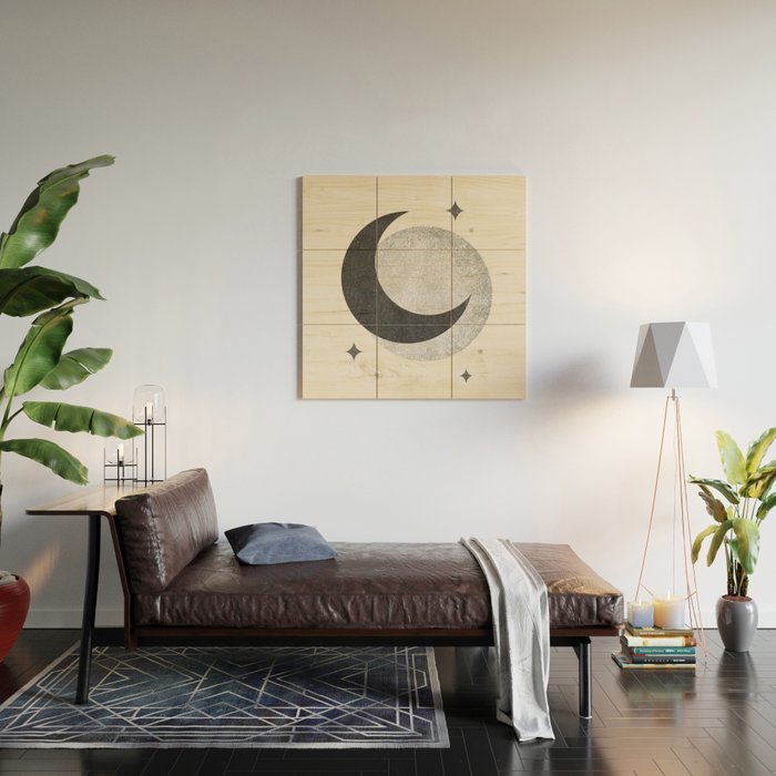 Moon Sparkle BW - Celestial Wood Wall Art Gallery Image 2