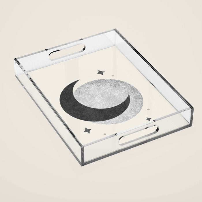 Moon Sparkle BW - Celestial Acrylic Tray Gallery Image 1