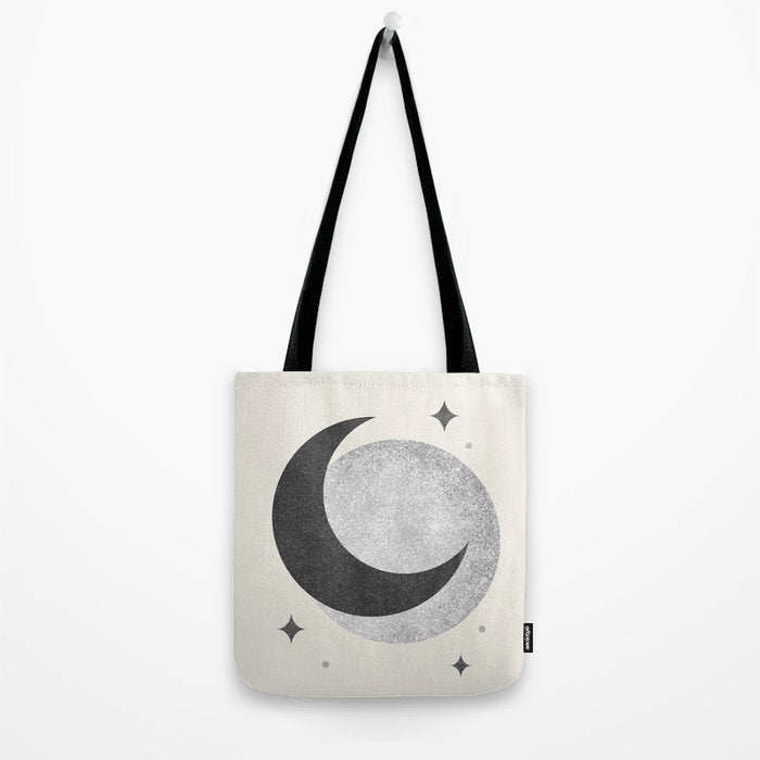 Moon Sparkle BW - Celestial Tote Bag Gallery Image 2