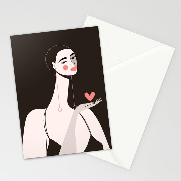 Girl With Pink Heart Stationery Card Gallery Image 2