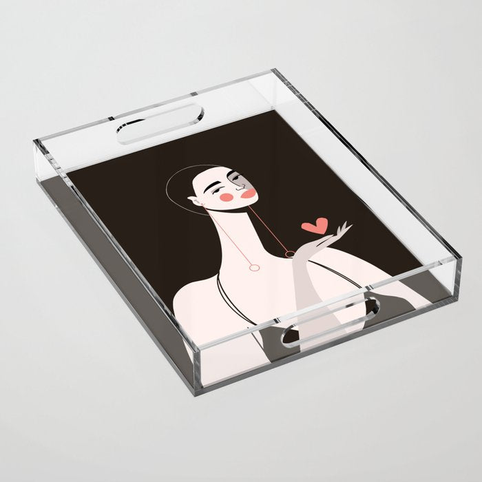 Girl With Pink Heart Acrylic Tray Gallery Image 1