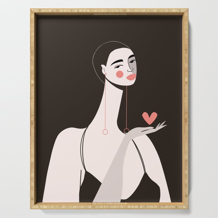 Girl With Pink Heart Serving Tray Gallery Image 1