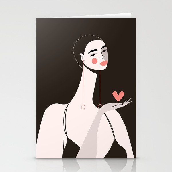 Girl With Pink Heart Stationery Card Gallery Image 2
