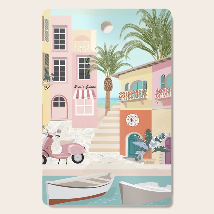 Retro Meditarranean coloful houses seascape Cutting Board Gallery Image 1