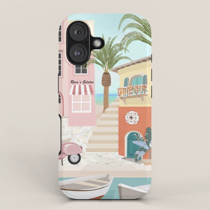 Retro Meditarranean coloful houses seascape iPhone Case Gallery Image 1