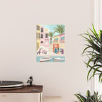 Retro Meditarranean coloful houses seascape Poster Gallery Image 2