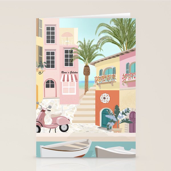 Retro Meditarranean coloful houses seascape Stationery Card Gallery Image 2