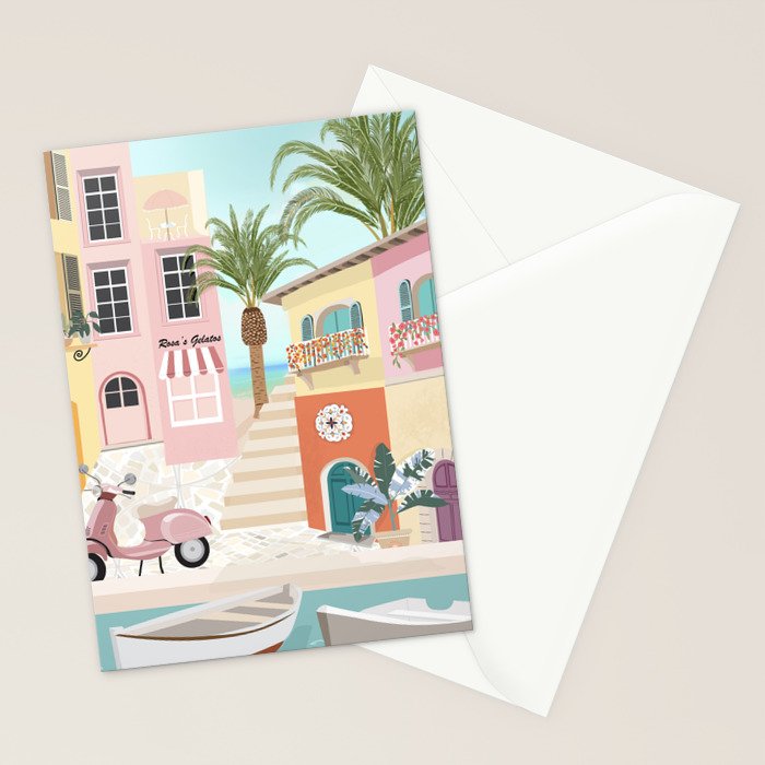 Retro Meditarranean coloful houses seascape Stationery Card Gallery Image 2