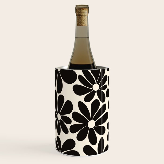 Retro Groovy Black & White Flowers Wine Chiller Gallery Image 2