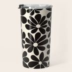 Retro Groovy Black & White Flowers Travel Mug Gallery Image 3