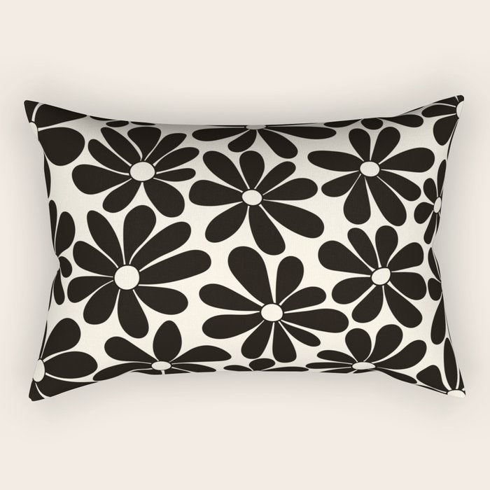 Retro Groovy Black & White Flowers Rectangular Pillow Gallery Image 2