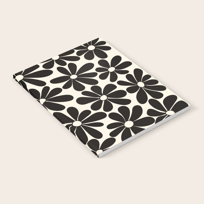 Retro Groovy Black & White Flowers Notebook Gallery Image 1