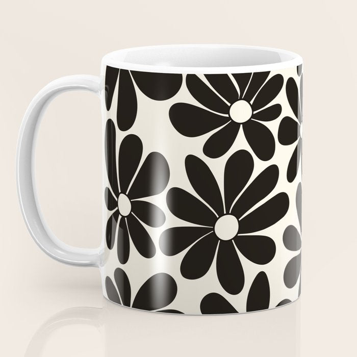Retro Groovy Black & White Flowers Coffee Mug Gallery Image 3