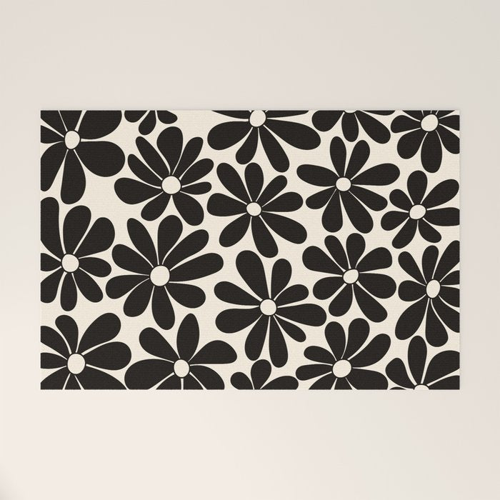 Retro Groovy Black & White Flowers Welcome Mat Gallery Image 1