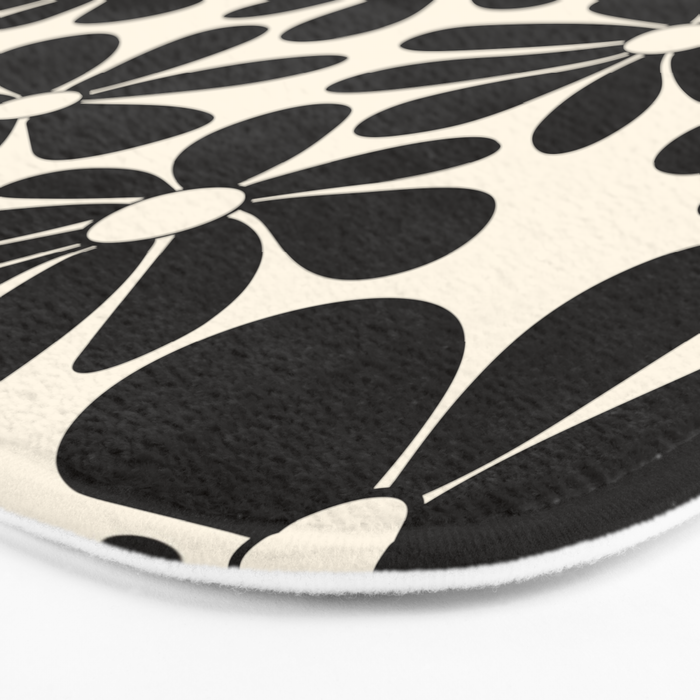Retro Groovy Black & White Flowers Bath Mat Gallery Image 3