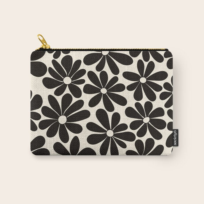 Retro Groovy Black & White Flowers Carry All Pouch Gallery Image 1