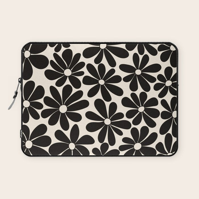 Retro Groovy Black & White Flowers Laptop Sleeve Gallery Image 1
