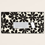 Retro Groovy Black & White Flowers Desk Mat Gallery Image 1