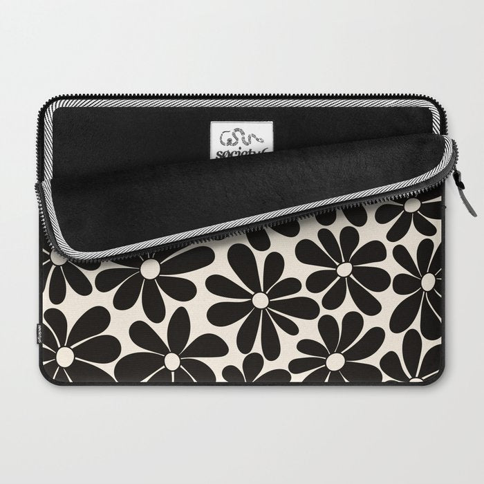 Retro Groovy Black & White Flowers Laptop Sleeve Gallery Image 2