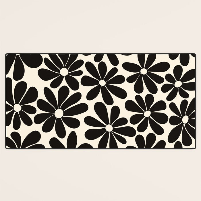 Retro Groovy Black & White Flowers Desk Mat Gallery Image 3