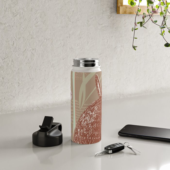 Block print brown bunny Water Bottle Gallery Image 4