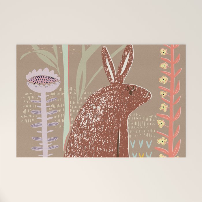 Block print brown bunny Welcome Mat Gallery Image 1