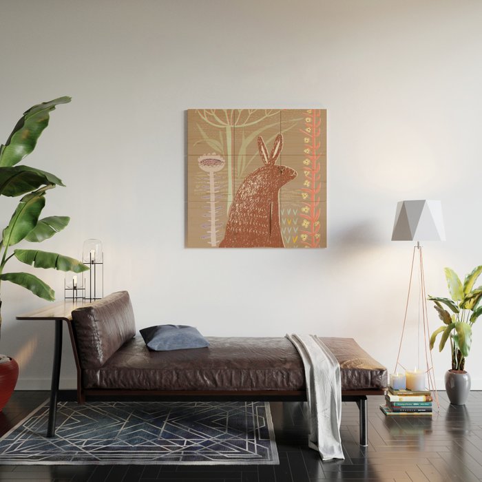 Block print brown bunny Wood Wall Art Gallery Image 2