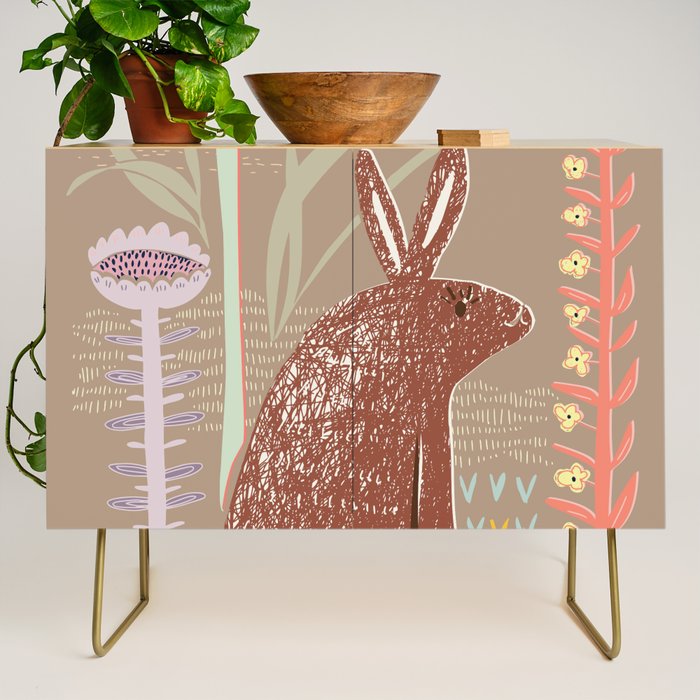 Block print brown bunny Credenza Gallery Image 1