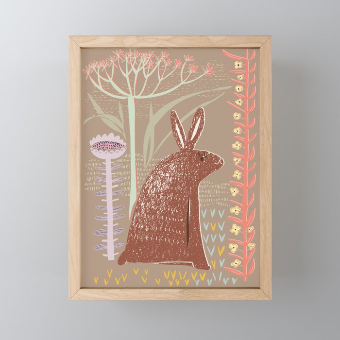 Block print brown bunny Mini Art Print Gallery Image 1