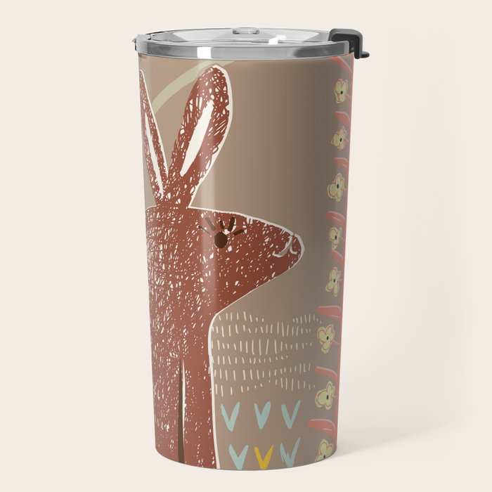 Block print brown bunny Travel Mug Gallery Image 2