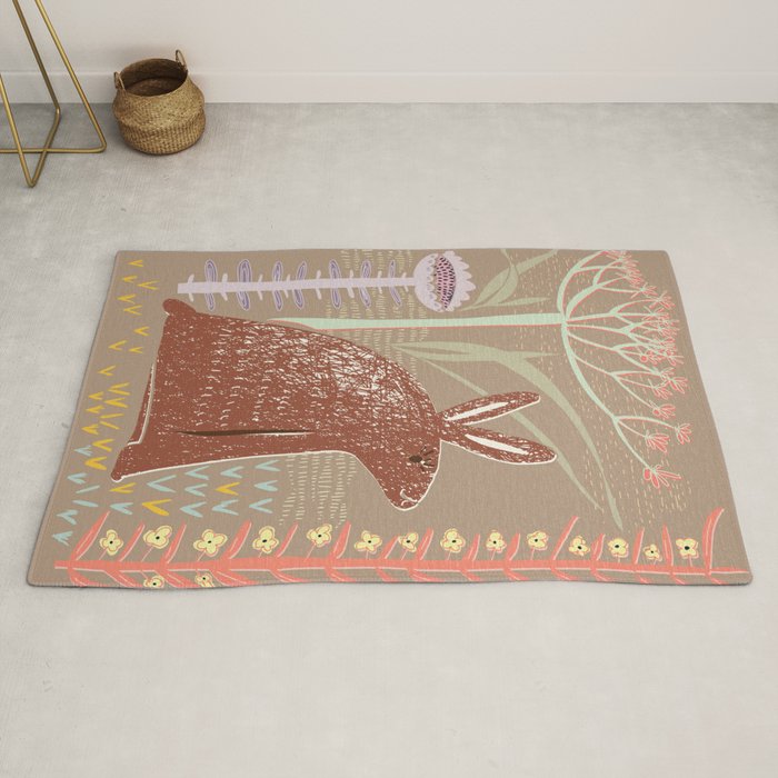 Block print brown bunny Rug Gallery Image 2