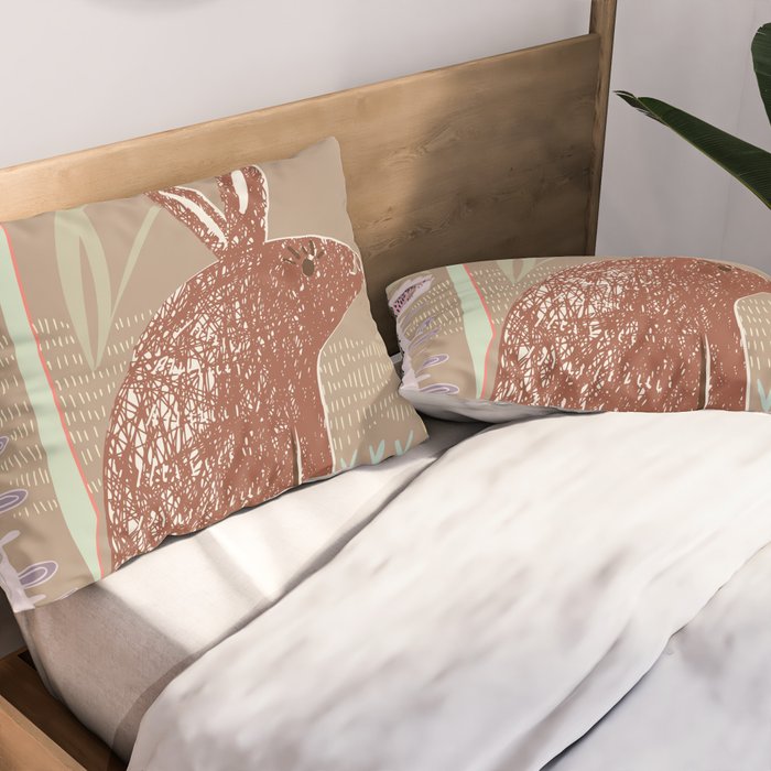 Block print brown bunny Pillow Sham Gallery Image 2
