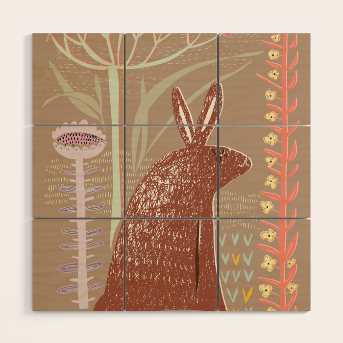 Block print brown bunny Wood Wall Art Gallery Image 1