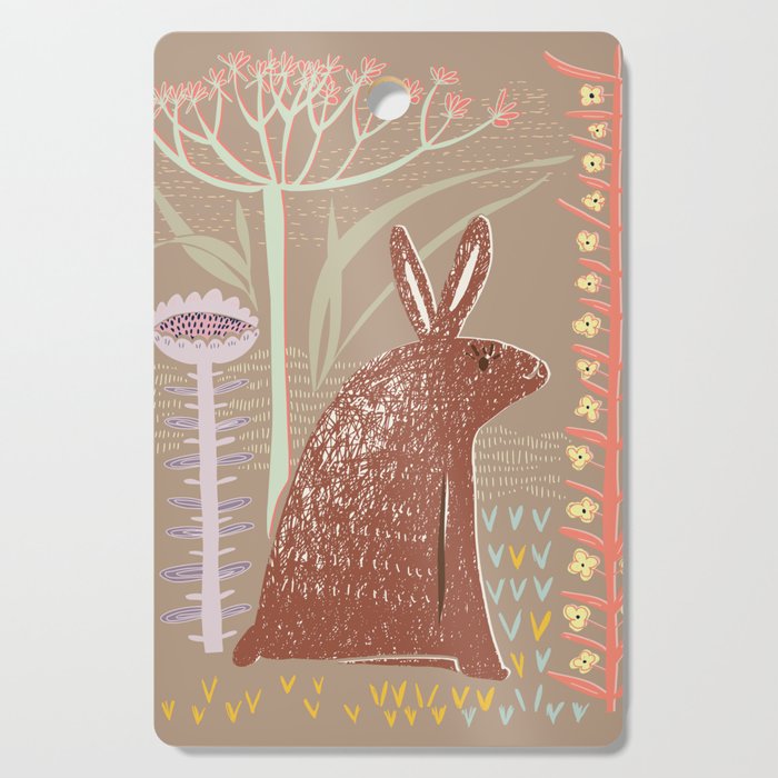 Block print brown bunny Cutting Board Gallery Image 1