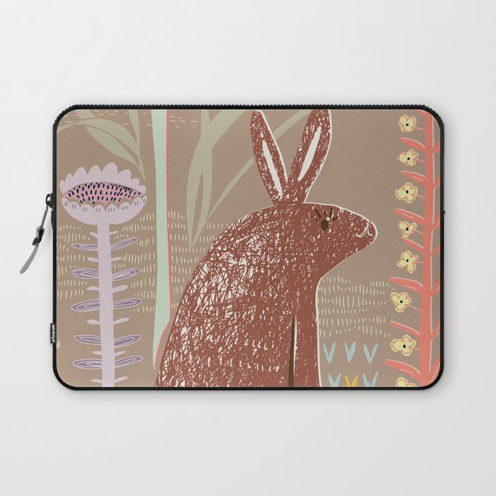 Block print brown bunny Laptop Sleeve Gallery Image 1
