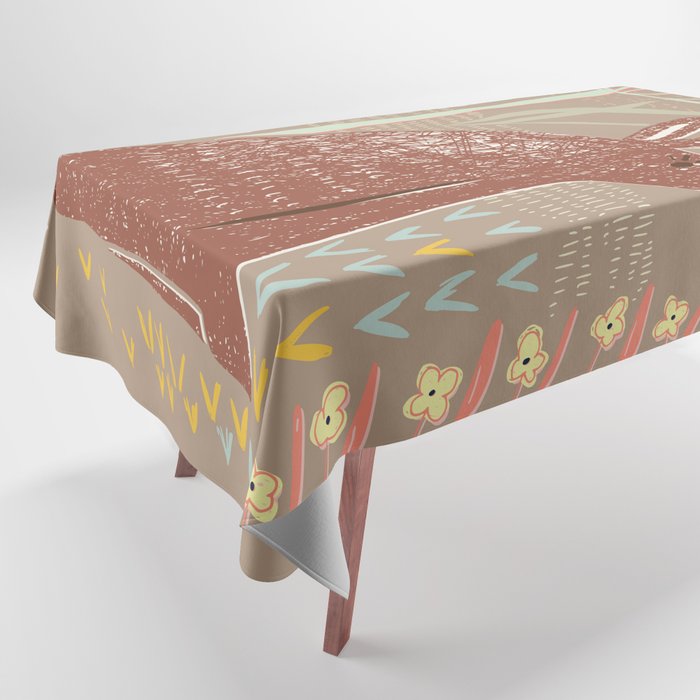 Block print brown bunny Tablecloth Gallery Image 1