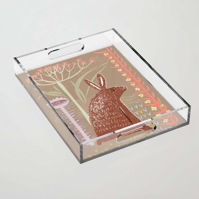 Block print brown bunny Acrylic Tray Gallery Image 1