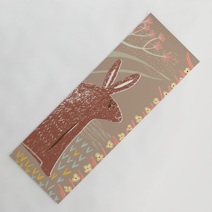 Block print brown bunny Yoga Mat Gallery Image 1