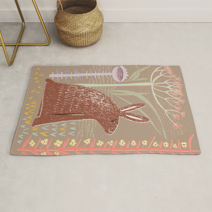 Block print brown bunny Rug Gallery Image 1