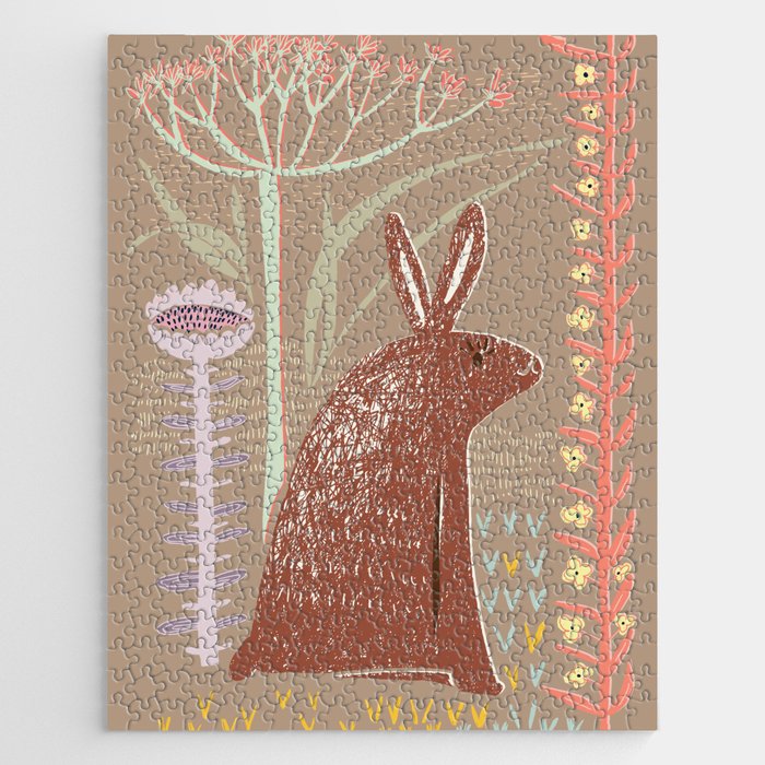 Block print brown bunny Jigsaw Puzzle Gallery Image 1