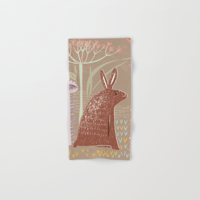 Block print brown bunny Bath Towel Gallery Image 1