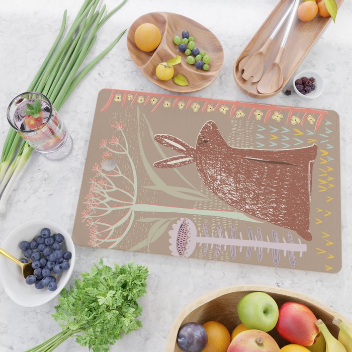 Block print brown bunny Cutting Board Gallery Image 2
