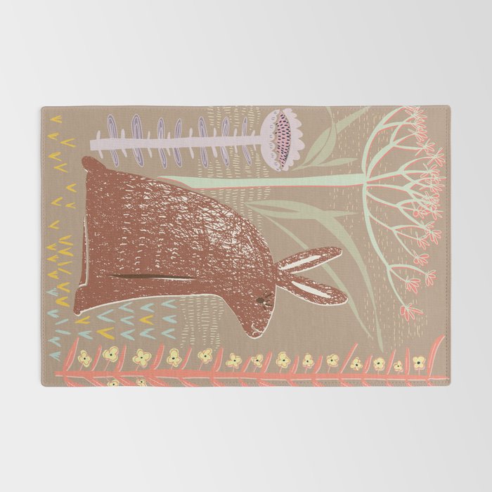 Block print brown bunny Rug Gallery Image 2