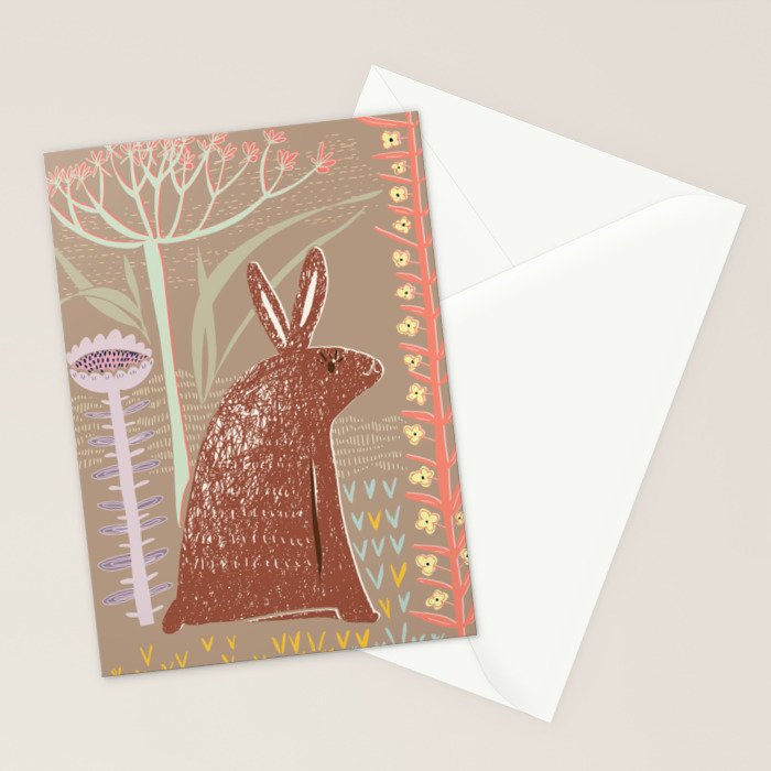 Block print brown bunny Stationery Card Gallery Image 2