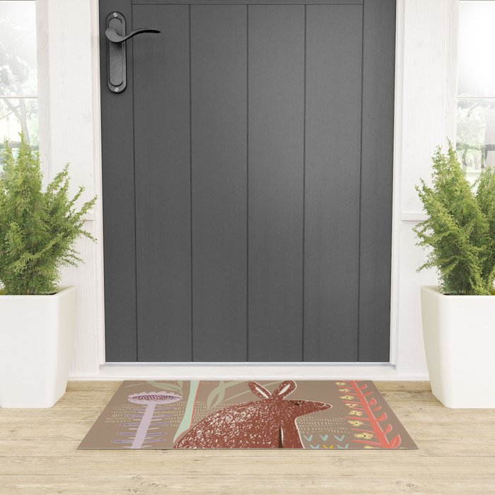 Block print brown bunny Welcome Mat Gallery Image 3