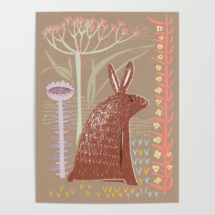 Block print brown bunny Poster Gallery Image 4