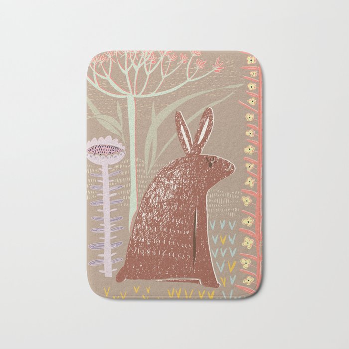 Block print brown bunny Bath Mat Gallery Image 1