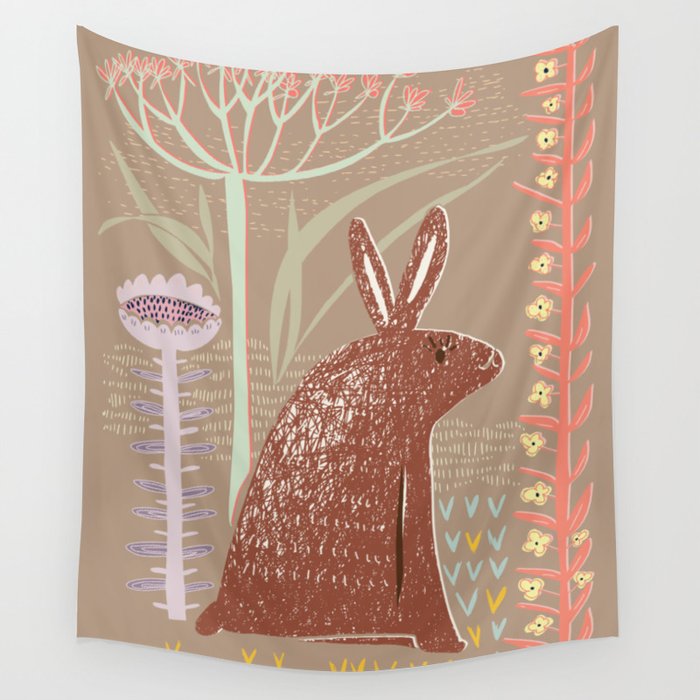 Block print brown bunny Wall Tapestry Gallery Image 4