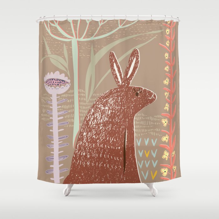 Block print brown bunny Shower Curtain Gallery Image 1